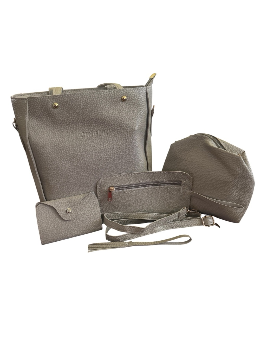 Versatile Taupe Women's 5-Piece Tote Bag Set with Accessories NWOT
